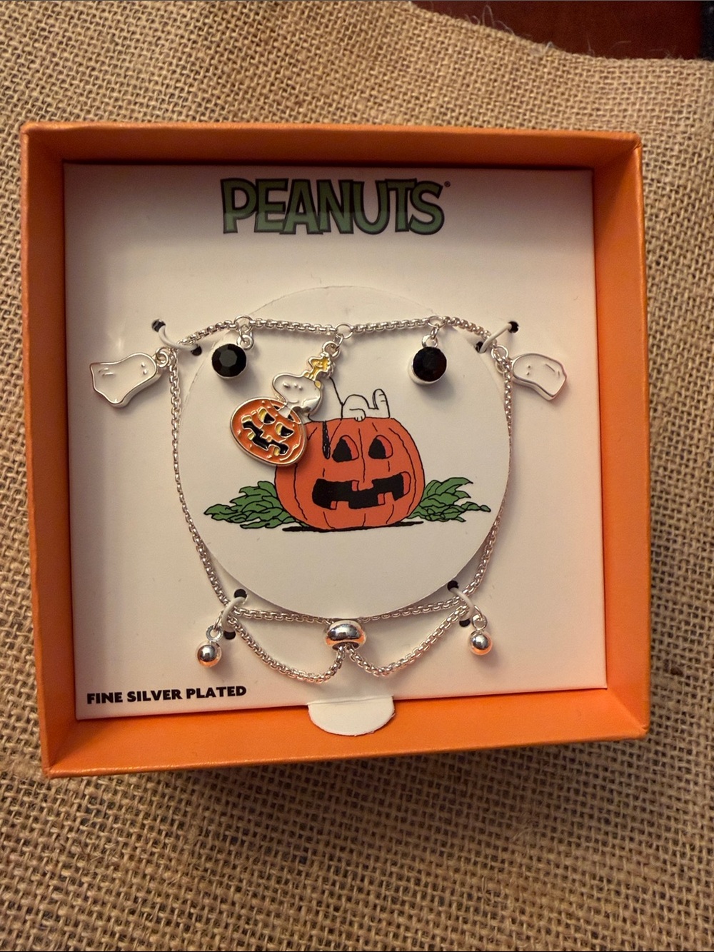 Peanuts Silver-Plated Halloween Pumpkin Charm Bracelet - Orange, Black & Silver